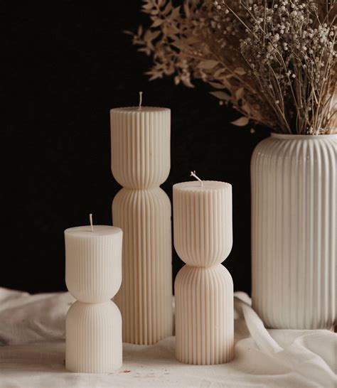 Tall Ribbed Pillar Candle Aesthetic Room Decor Wedding - Etsy UK