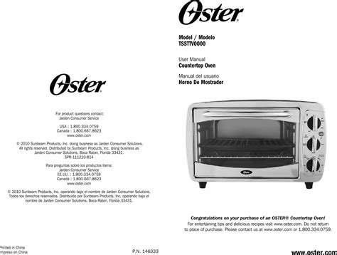 Oster Tssttv0000 Stainless Steel 6 Slice Toaster Oven Instruction Manual