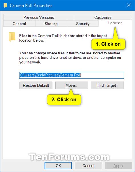 Change or Restore Default Location of Camera Roll Folder in Windows 10 | Tutorials