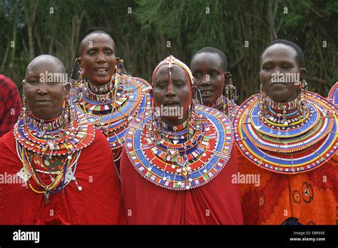 massai group with traditional clothing, Kenya, Masai Mara Stock Photo ...