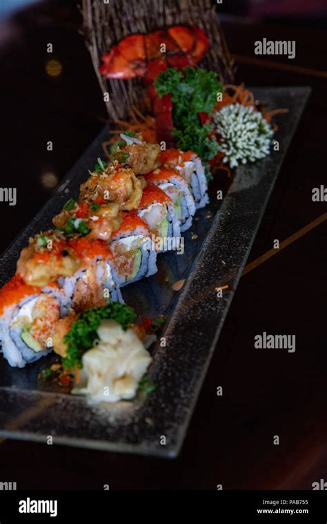 Lobster Tempura Sushi Roll Stock Photo - Alamy