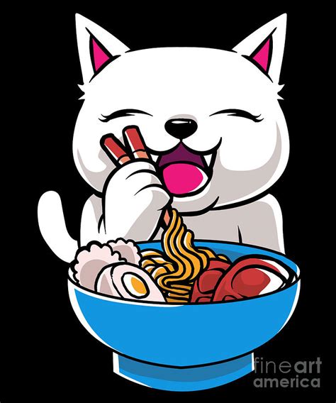 Kawaii Cat Ramen Bowl Funny Anime Noodles Kitty Digital Art by The Perfect Presents - Fine Art ...