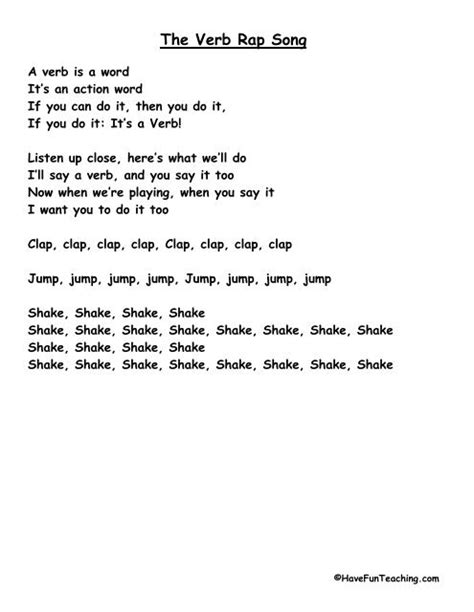 The Verb Rap Song Lyrics – Click Here - Have Fun Teaching