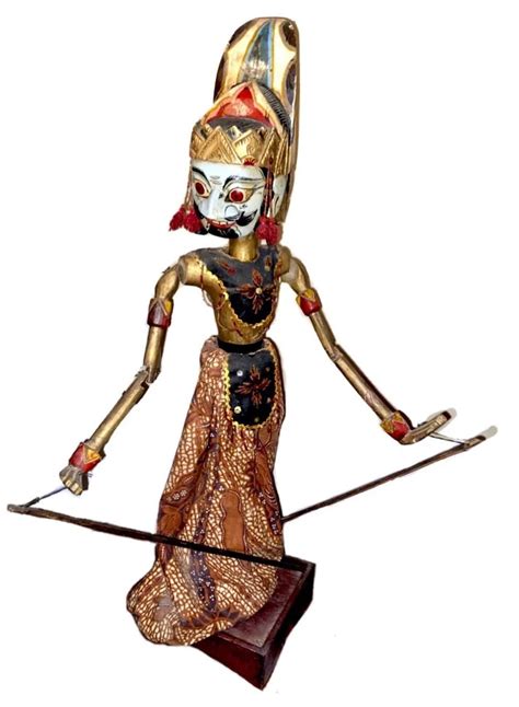 Vintage Wooden Wayang Golek Puppet With Stand & Sticks TWO Faced Indonesian Art Over 2 Feet Tall ...