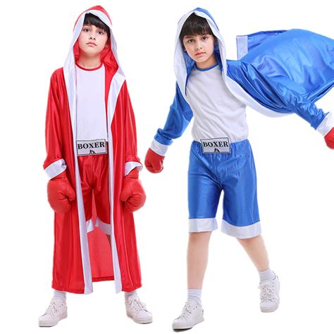 Kids Boxing Costume Boys Cosplay Uniform Red Blue Halloween Tracksuit ...