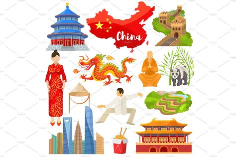 China vector chinese culture in Asia and Great Wall of China illustration set of asian symbols ...