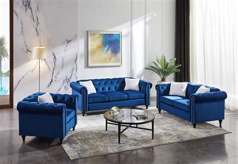 Buy 3-Piece Velvet Upholstered Living Room Furniture Set, Including 3 ...