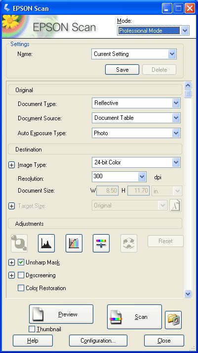 Selecting Epson Scan Settings