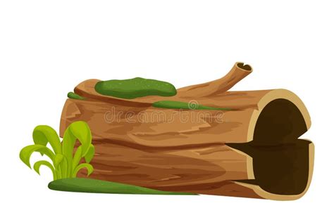 Old Wood, Tree Log, Trunk With Moss Empty In Cartoon Style Isolated On White Background. Forest ...