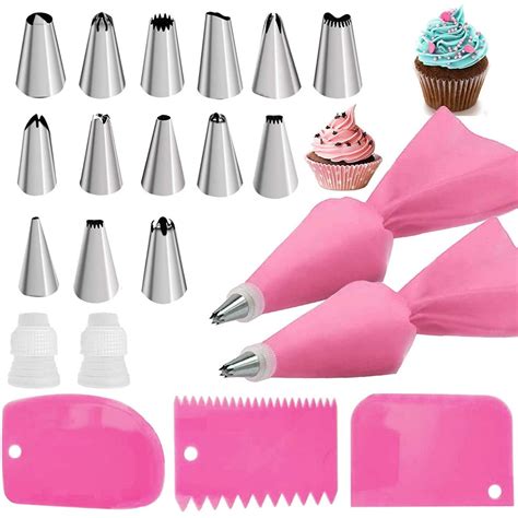 21pcs Piping Bags and Tips set,Reusable Silicone Pastry Bag with Stainless Steel Nozzle Icing ...