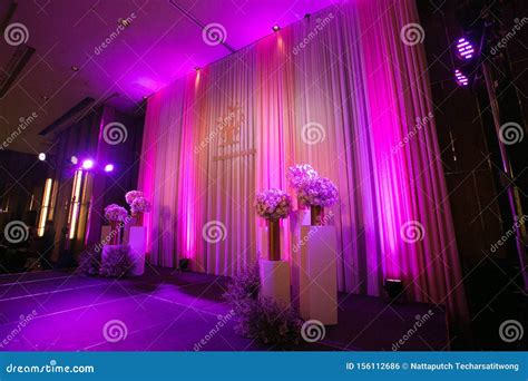 Beautiful Wedding Stage with Flowers Stock Photo - Image of white, interior: 156112686