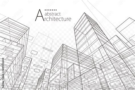 Architecture building construction perspective line drawing design abstract background. Stock ...