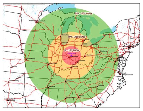 500 Mile Radius Map