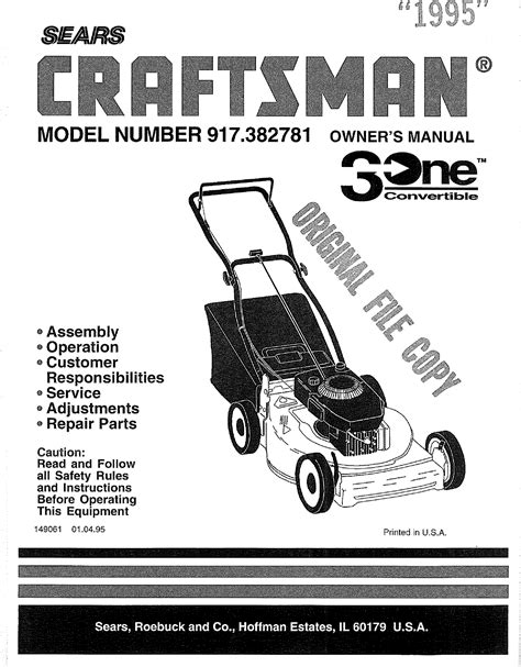 Craftsman 917382781 User Manual LAWN MOWER Manuals And Guides L0707209