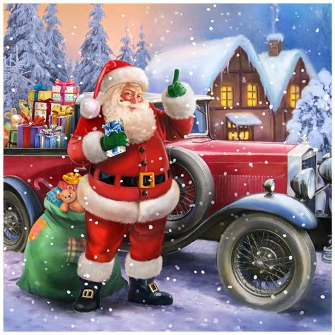 Santa Claus With Classic Car Painting by Patrick Hoenderkamp