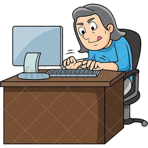 Old Woman Typing Fast Cartoon Vector Clipart - FriendlyStock