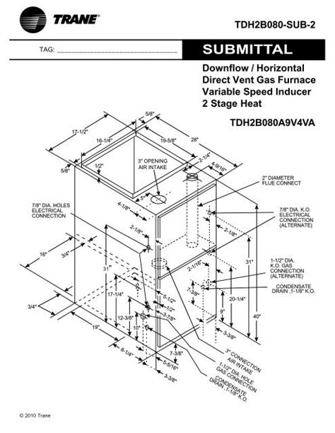 Trane Submittal Downflow / Horizontal Direct Vent Gas Furnace ...