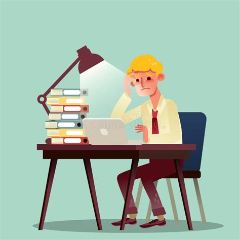 Hard Working Business Man with Pile of Work on Desk Stock Vector ...