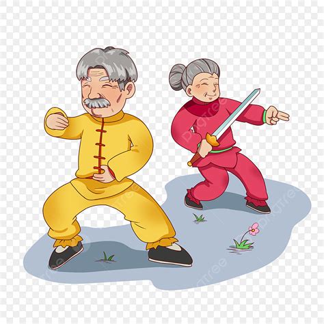 Grandma Playing Tai Chi And Tai Chi Sword In The Park, Color, Decoration, Graphic Design PNG ...