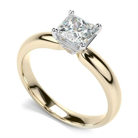 14k Yellow Gold 0.50ct Princess Cut Diamond Solitaire Engagement Ring SI1-2 E/F | eBay