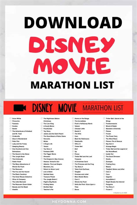 Have a Disney Movie Marathon with This Free List - Hey Donna