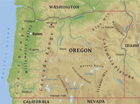 Physical map of Oregon | Oregon map, Oregon, Physical map