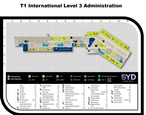 Terminal 1 map at the Sydney Airport SYD