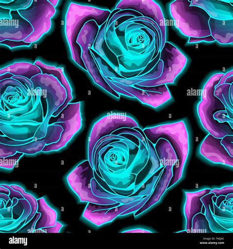 Vector seamless pattern with mysterious neon glowing roses background Stock Vector Image & Art ...