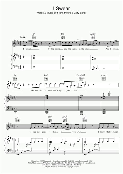 I Swear Piano Sheet Music | OnlinePianist