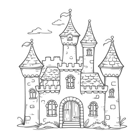 Castle Coloring Page Adult Coloring Pages Free Outline Sketch Drawing Vector, Wing Drawing ...