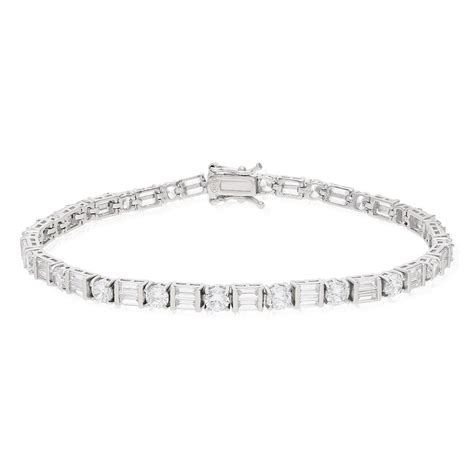 10.25CT Round Baguette Created Diamond White Gold Over Silver Tennis Bracelet 8″ | WJD Exclusives