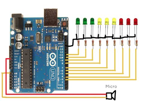 Learning Arduino and Electronics: Arduino project - VU meter audio / sound meter with LED's