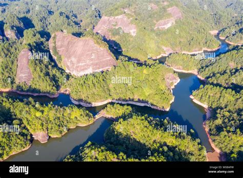 aerial view of danxia landform Stock Photo - Alamy