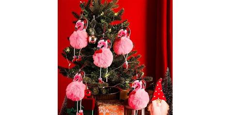 6 Pcs Christmas Pink Flamingo Ornament