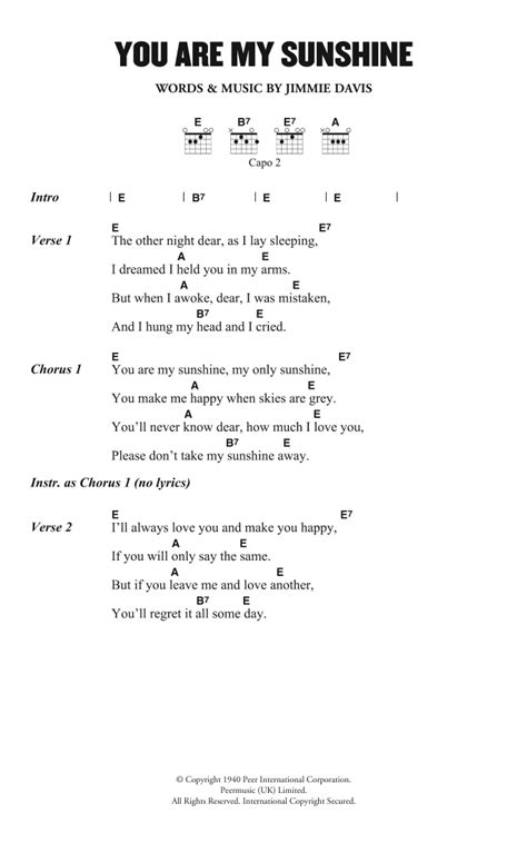 You Are My Sunshine Easy Ukulele Chords - Sheet and Chords Collection