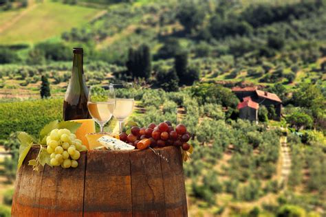 White wine with barrel on vineyard in Chianti, Tuscany, Italy | All ...