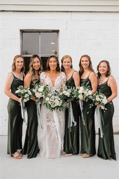 Olive Green and White November Wedding Colors 2023, Olive Green Bridesmaid Dresses White Bridal ...