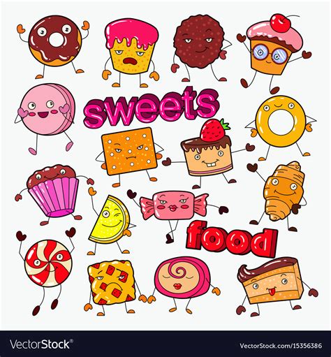 Cute sweet food candy characters doodle Royalty Free Vector