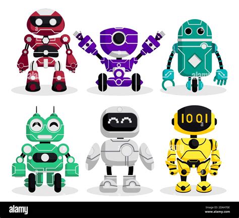 Robot characters vector set. Robotic character with modern technology cyborg and android robots ...