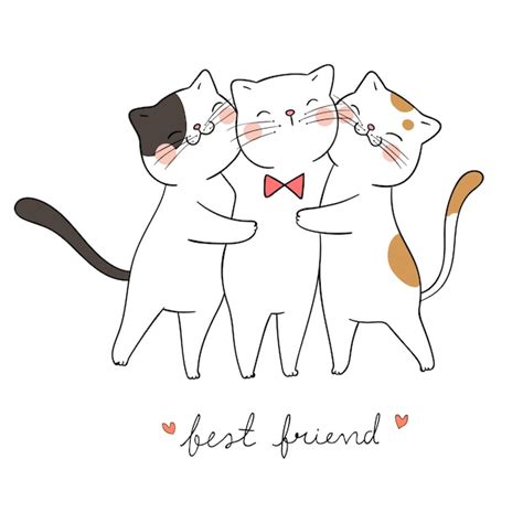 Premium Vector | Draw cute cat hug with love and word best friend.