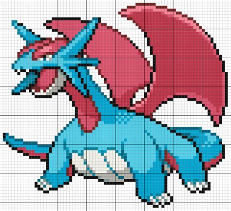 Salamence Pixel Art Pattern | Pokemon cross stitch, Pixel art pattern ...