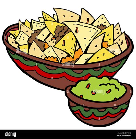 A cartoon image of nachos with guacamole Stock Photo - Alamy