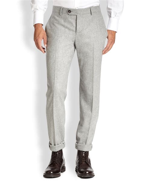 Lyst - Brunello Cucinelli Wool Flannel Trousers in Gray for Men