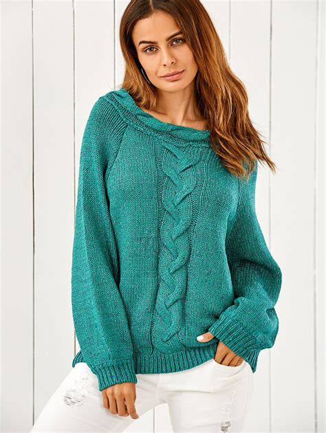 Puffed Sleeve Cable Knit Oversized Sweater, GREEN, ONE SIZE in Sweaters & Cardigans | DressLily.com