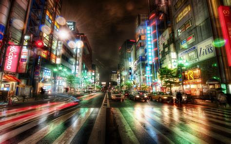 Japan Tokyo City Night Scene City Lights Flashing Ads Busy Street Buildings Mobile Photos ...