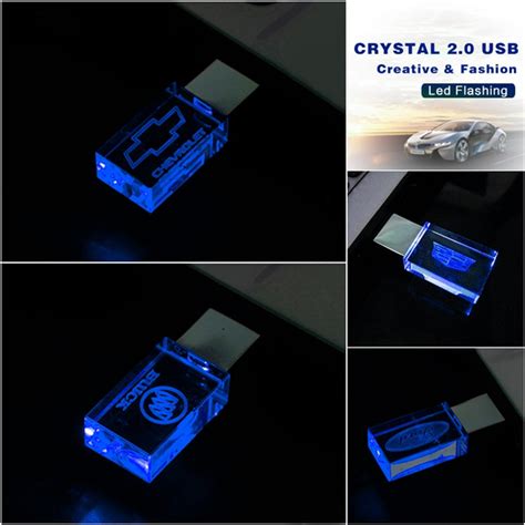 Crystal USB with Blue Led Light 128GB-8GB Pendrive Memory Stick for Cars Chevrolet/Cadillac/Ford ...