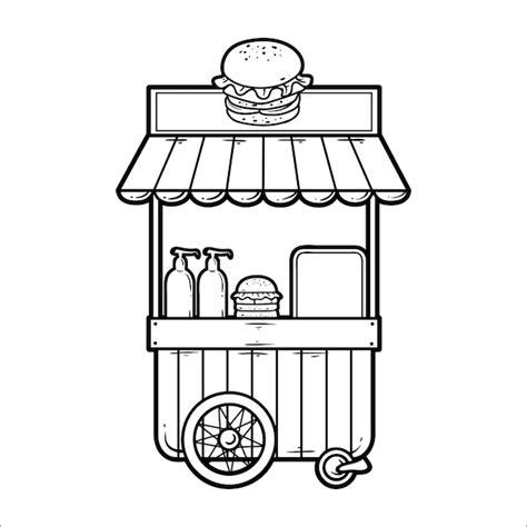 Premium Vector | Hamburger stand food vector outline sketch illustration