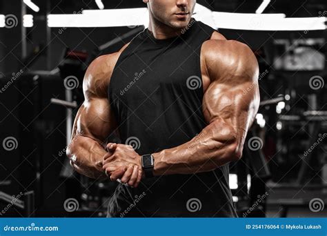 Muscular Man in Gym, Biceps Muscles. Strong Male Stock Photo - Image of body, fitness: 254176064