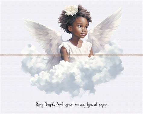 Black Child Clipart of African American Baby Angels Floating on a Cloud. African American ...