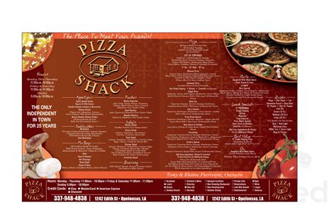 Pizza Shack menu in Opelousas, Louisiana, USA